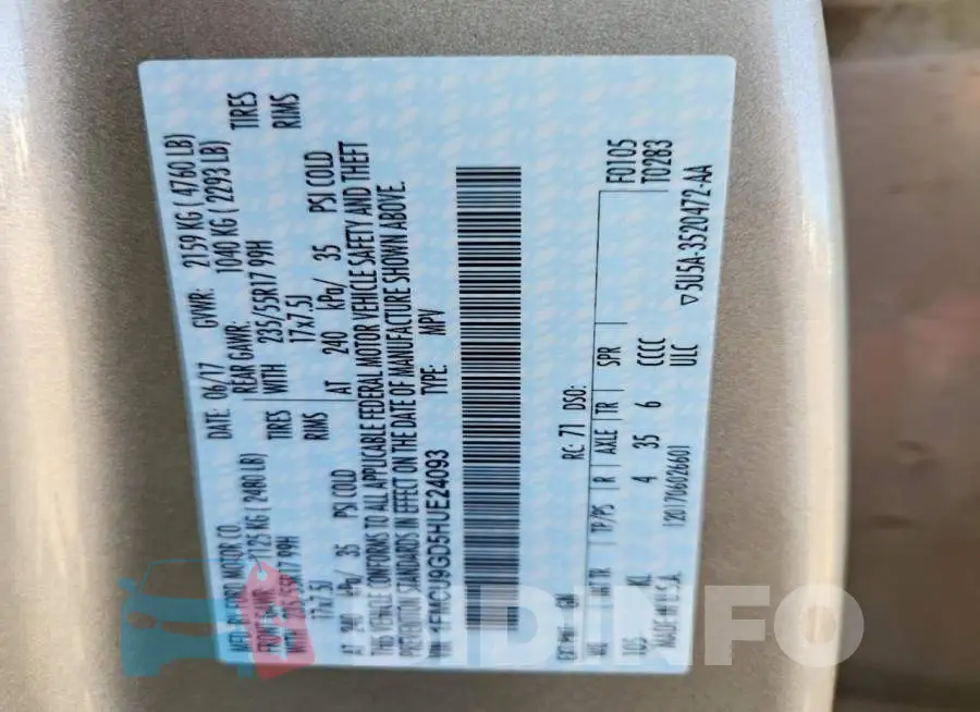 1FMCU9GD5HUE24093 Photo# 12