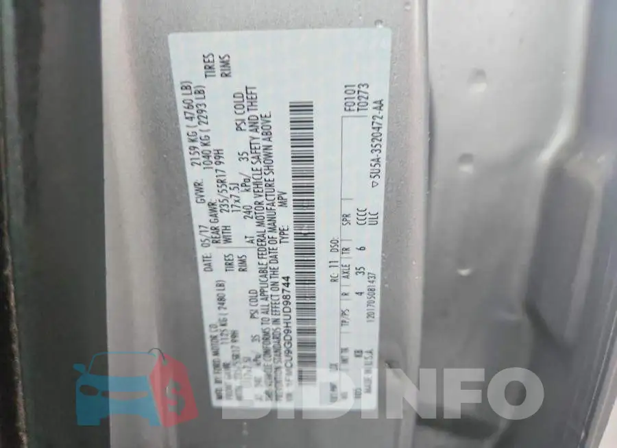 1FMCU9GD9HUD98744 Photo# 12