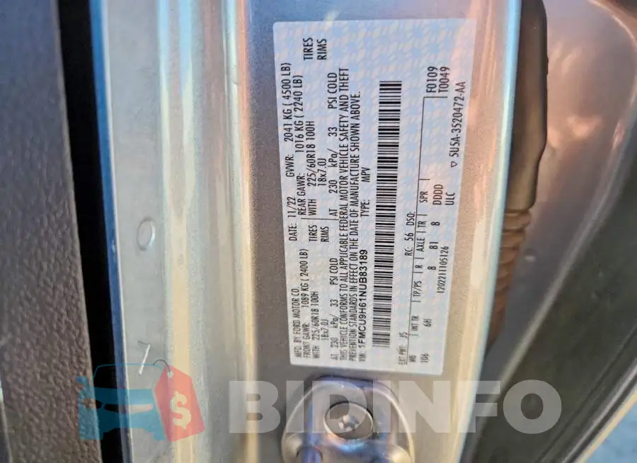 1FMCU9H61NUB83189 Photo# 12