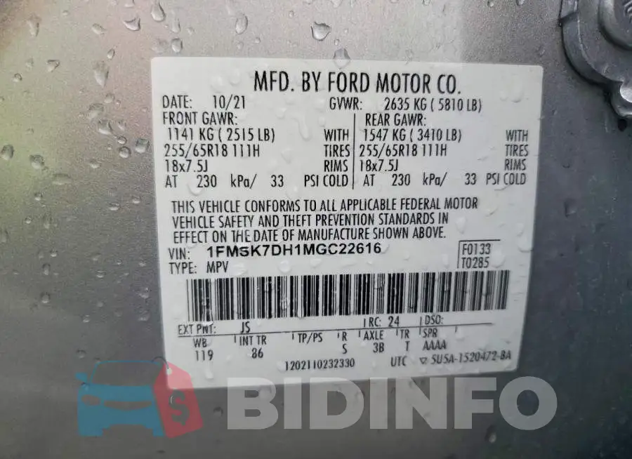 1FMSK7DH1MGC22616 Photo# 13