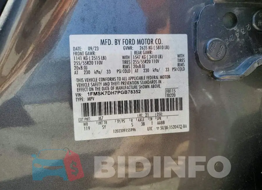 1FMSK7DH7PGB78352 Photo# 13
