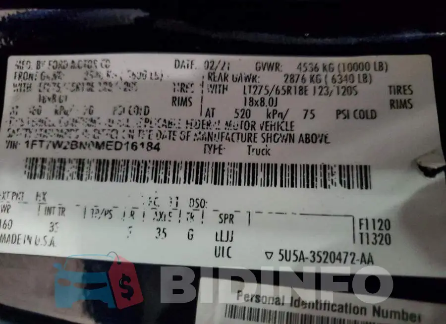 1FT7W2BN0MED16184 Photo# 12