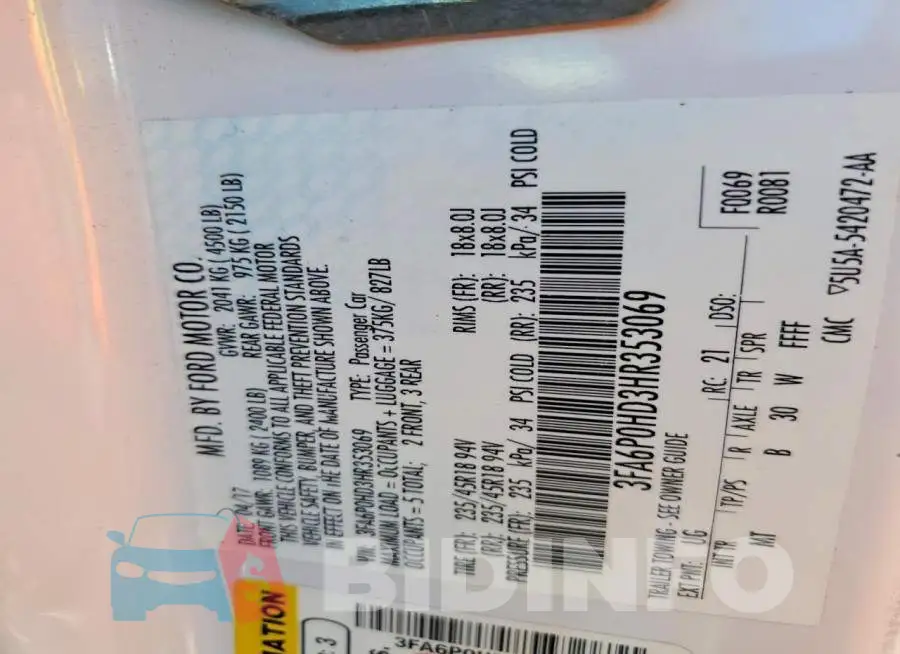 3FA6P0HD3HR353069 Photo# 12