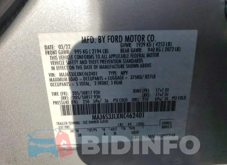 MAJ6S3JLXNC462401 Photo# 13