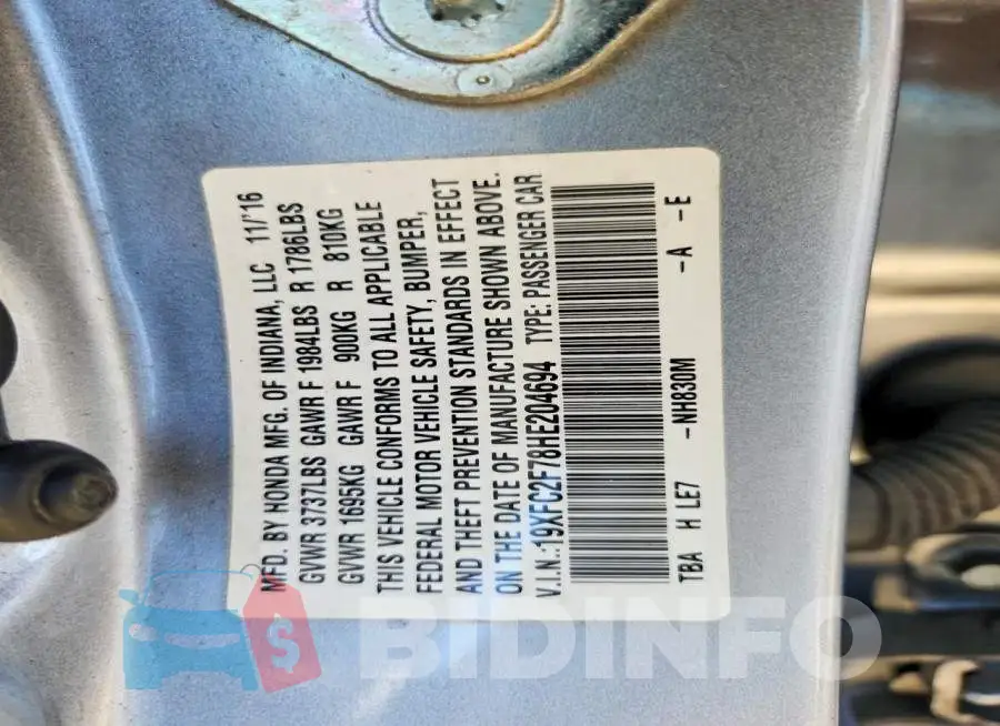 19XFC2F78HE204694 Photo# 13