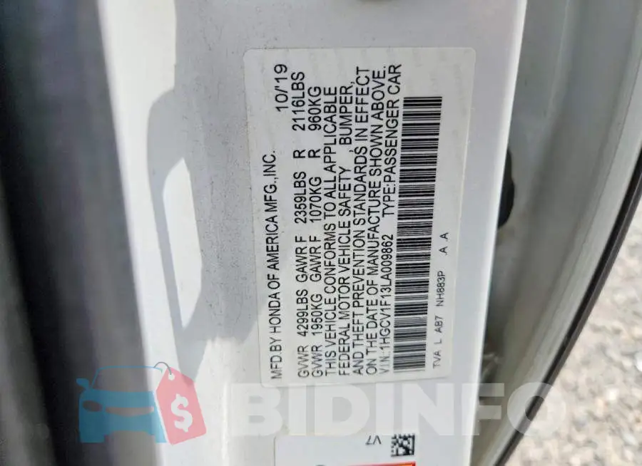 1HGCV1F13LA009862 Photo# 12