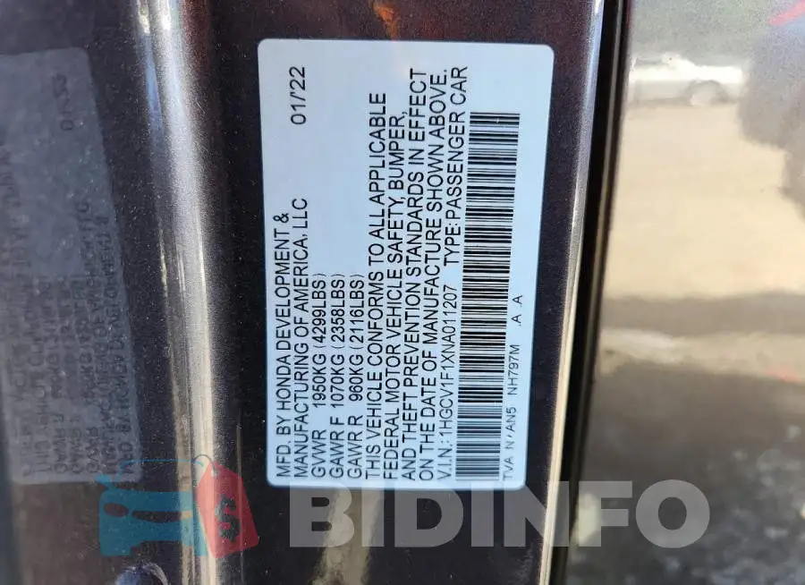 1HGCV1F1XNA011207 Photo# 12