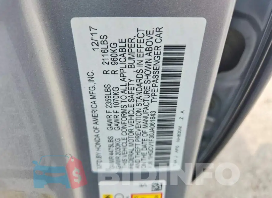 1HGCV1F30JA061643 Photo# 13