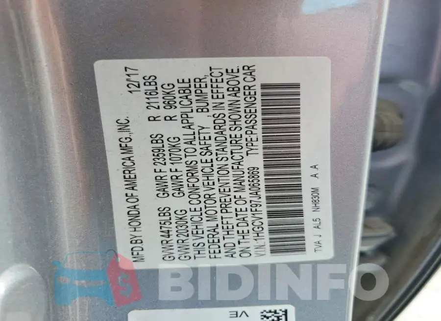 1HGCV1F97JA065869 Photo# 12