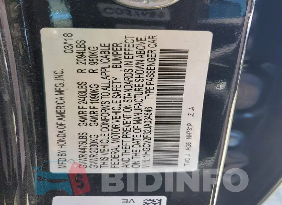1HGCV2F32JA034546 Photo# 12