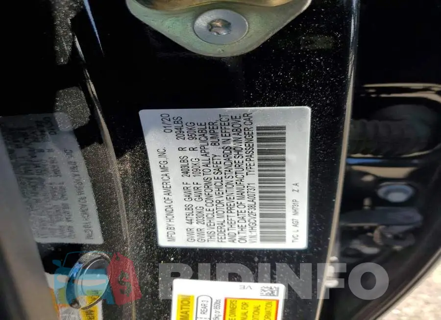 1HGCV2F38LA007371 Photo# 12