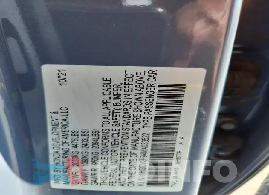 1HGCV2F94MA033522 Photo# 12