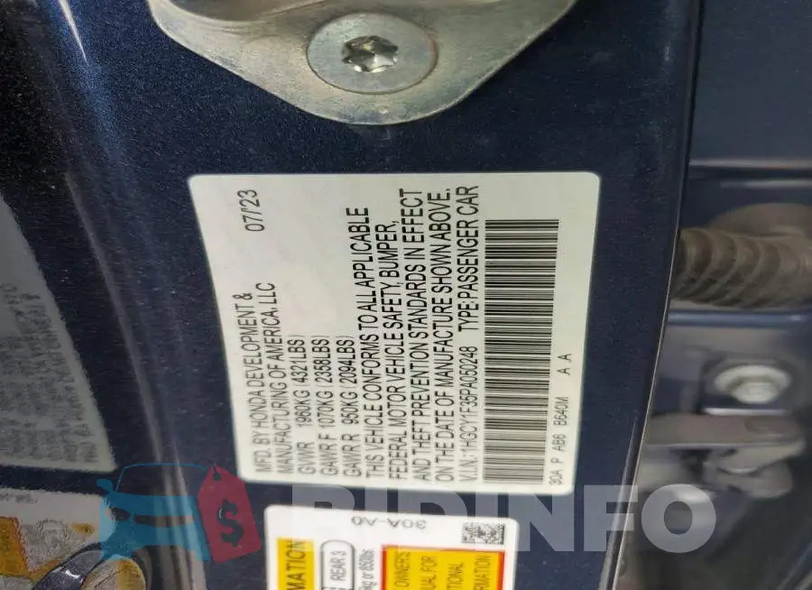 1HGCY1F35PA050248 Photo# 12