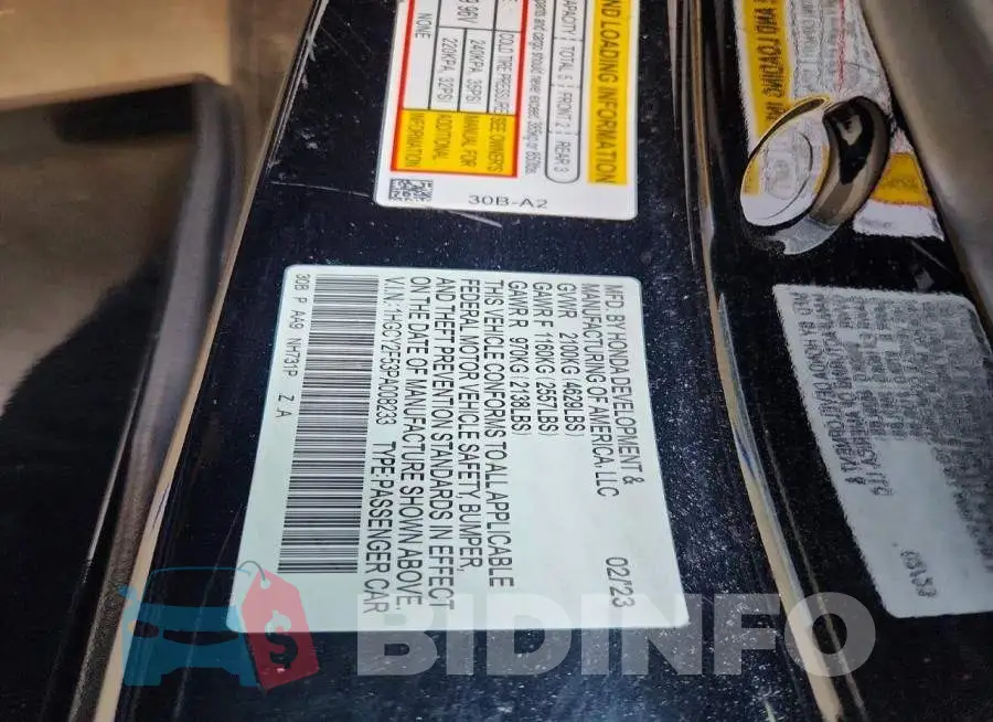 1HGCY2F53PA008233 Photo# 13