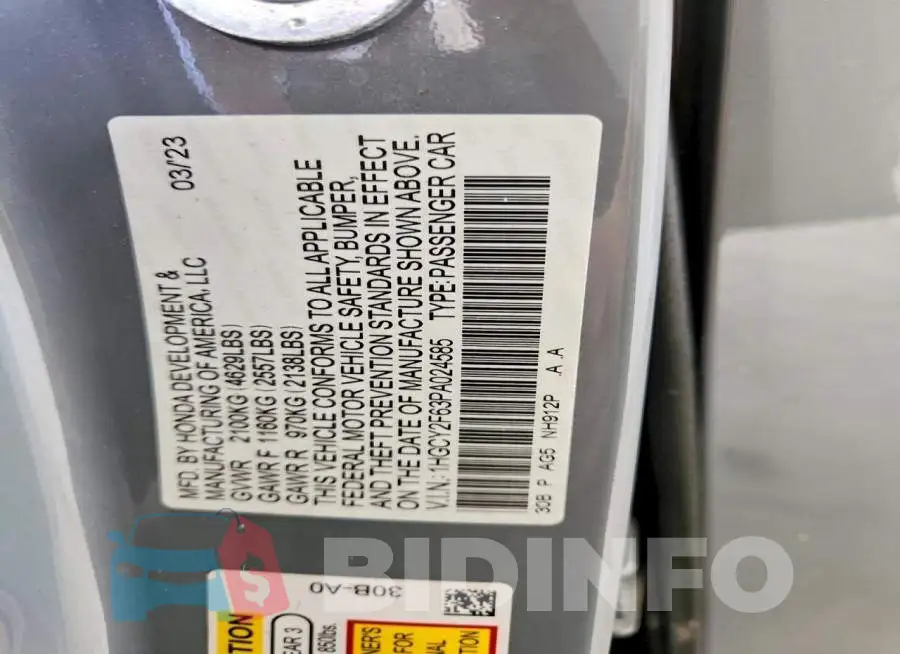 1HGCY2F63PA024585 Photo# 12