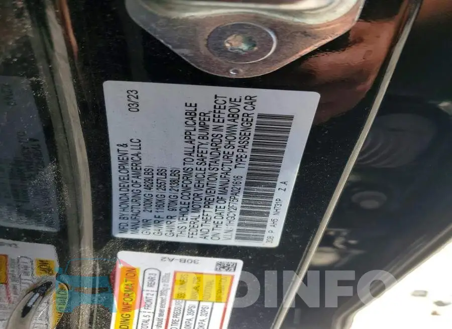 1HGCY2F75PA021616 Photo# 12