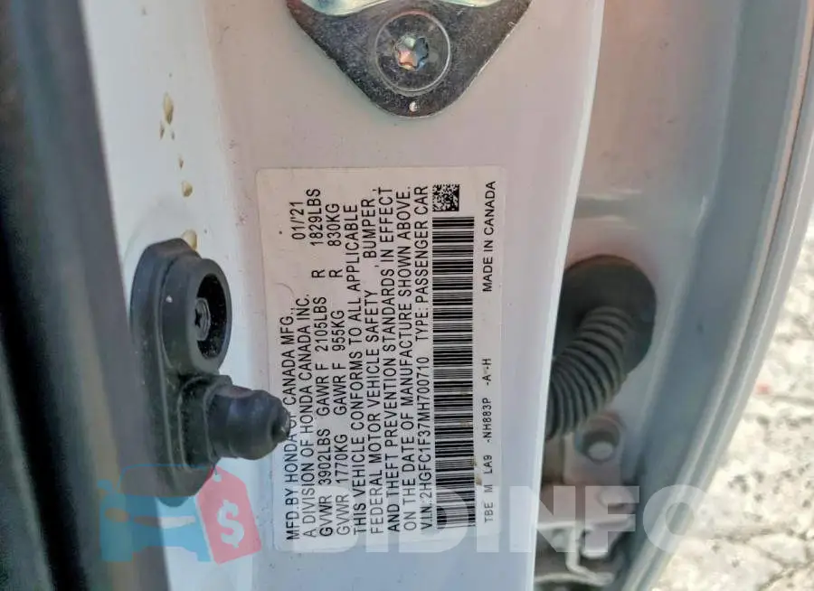 2HGFC1F37MH700710 Photo# 12