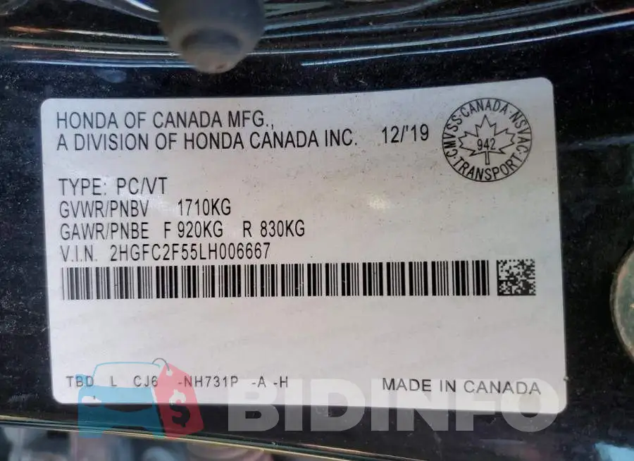 2HGFC2F55LH006667 Photo# 12