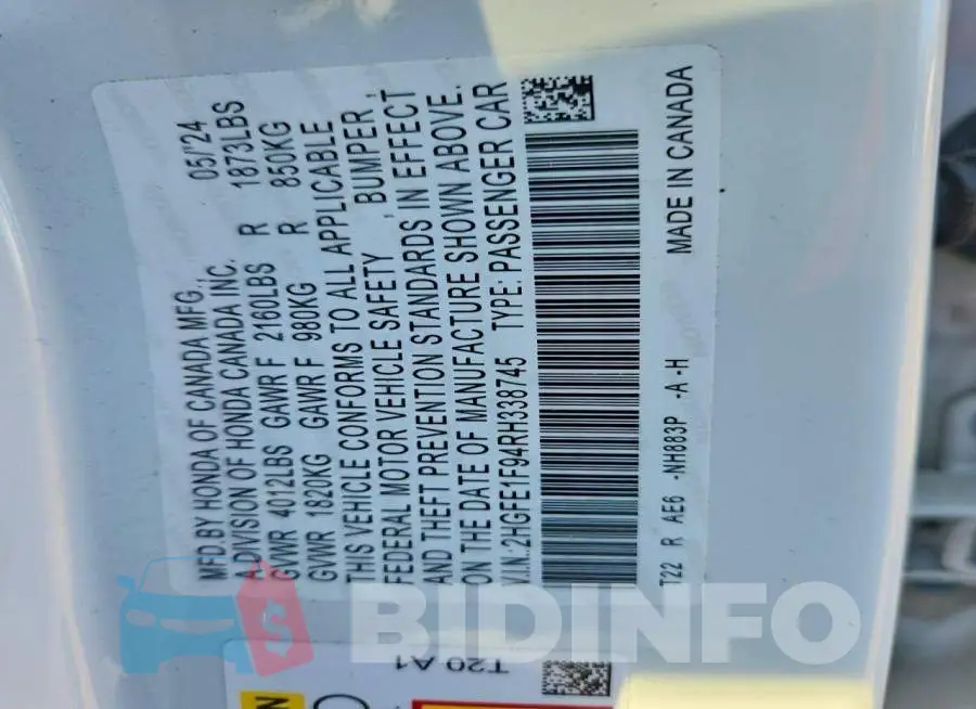 2HGFE1F94RH338745 Photo# 13