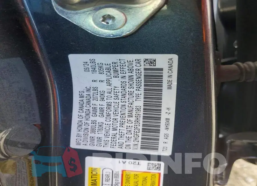 2HGFE2F53RH591963 Photo# 13
