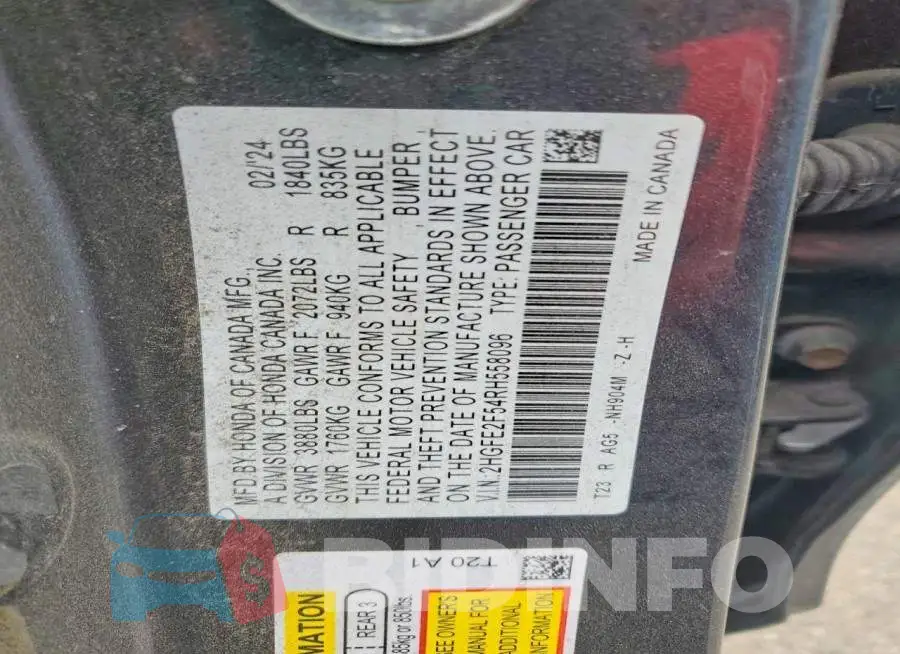 2HGFE2F54RH558096 Photo# 12