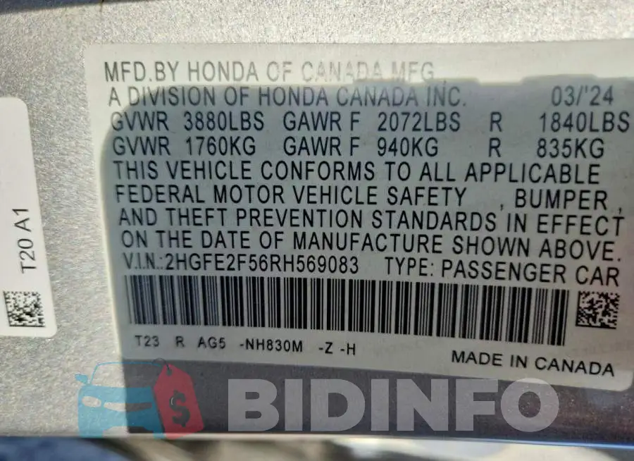 2HGFE2F56RH569083 Photo# 13
