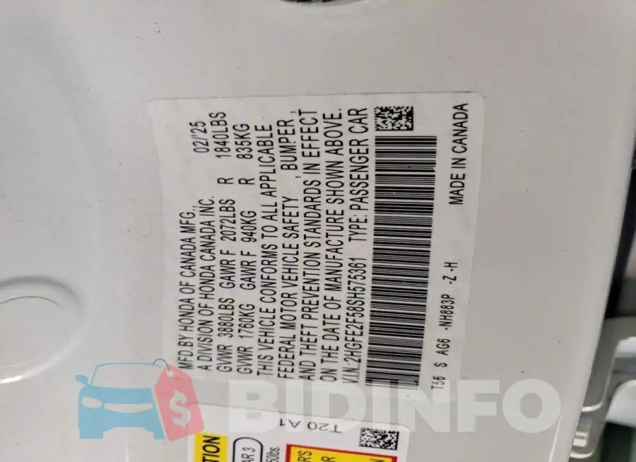 2HGFE2F58SH575361 Photo# 13