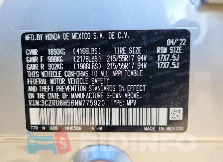 3CZRU6H56NM775920 Photo# 13