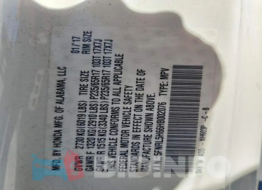 5FNRL5H66HB002076 Photo# 13