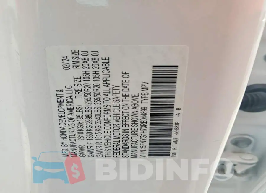 5FNYG1H73RB044899 Photo# 13