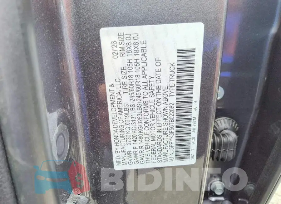 5FPYK3F56TB022082 Photo# 12