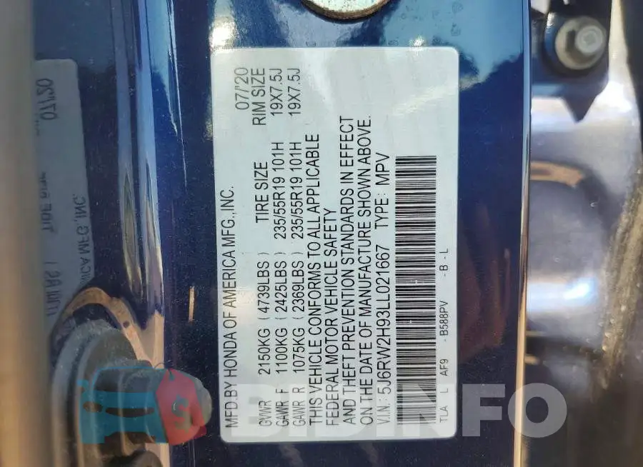 5J6RW2H93LL021667 Photo# 13