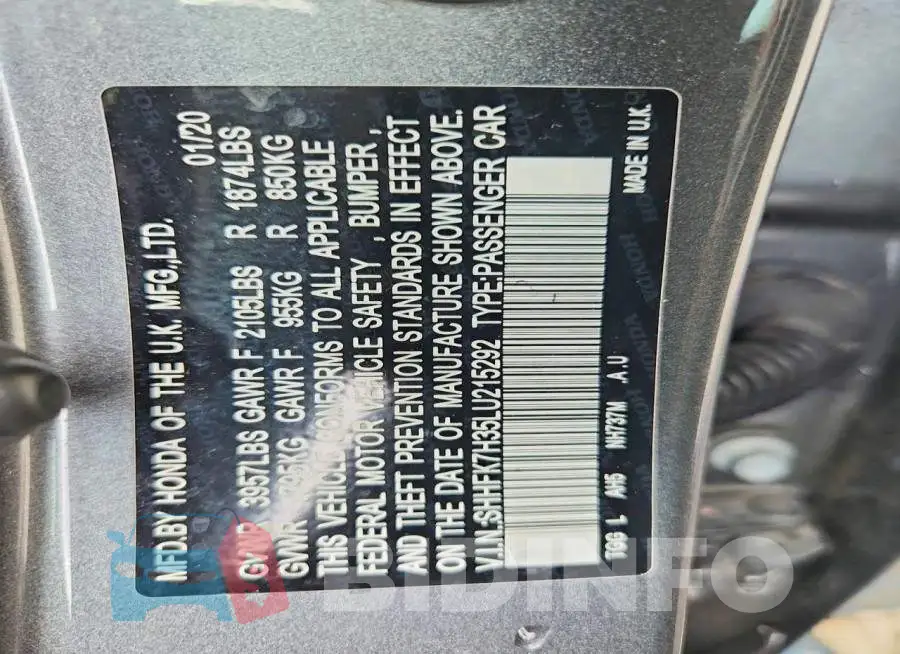 SHHFK7H35LU215292 Photo# 12