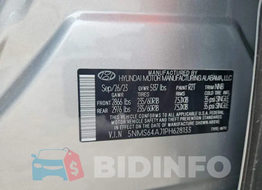5NMS64AJ1PH628133 Photo# 12