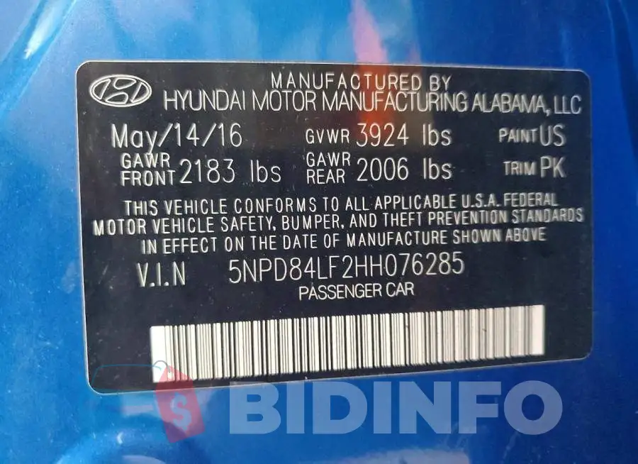 5NPD84LF2HH076285 Photo# 12