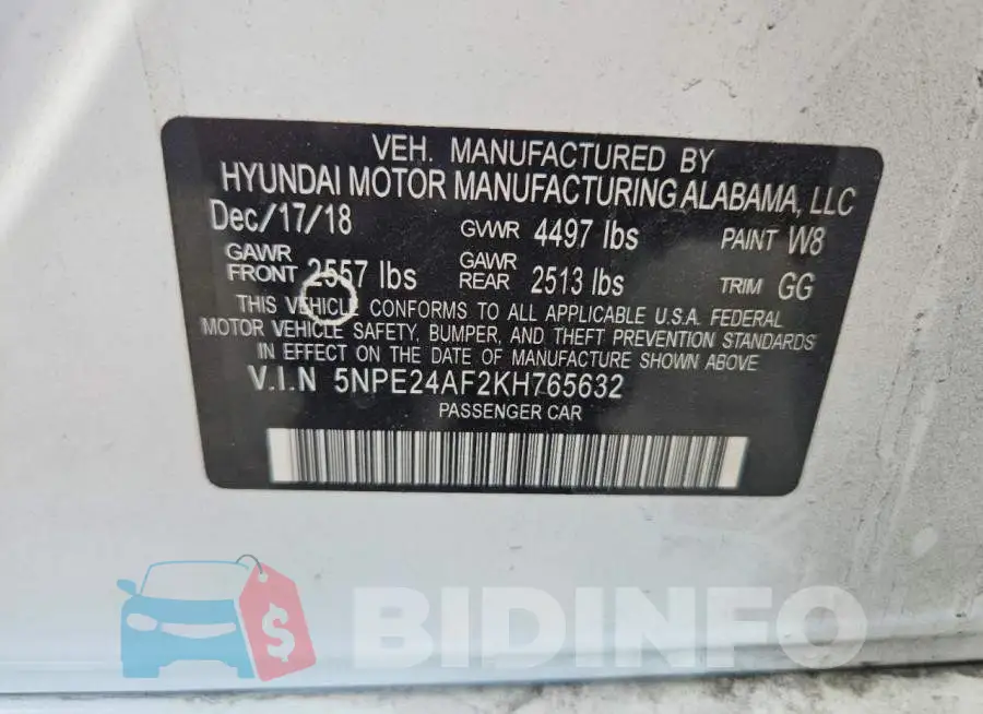 5NPE24AF2KH765632 Photo# 12