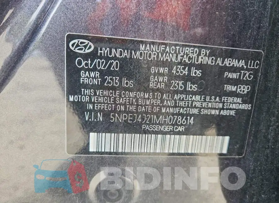 5NPEJ4J21MH078614 Photo# 12