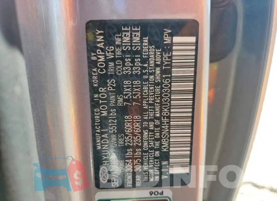 KM8SN4HF8KU303061 Photo# 13