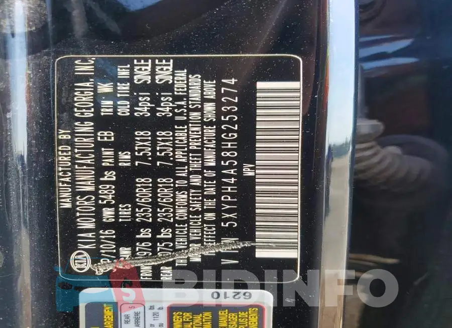 5XYPH4A58HG253274 Photo# 13
