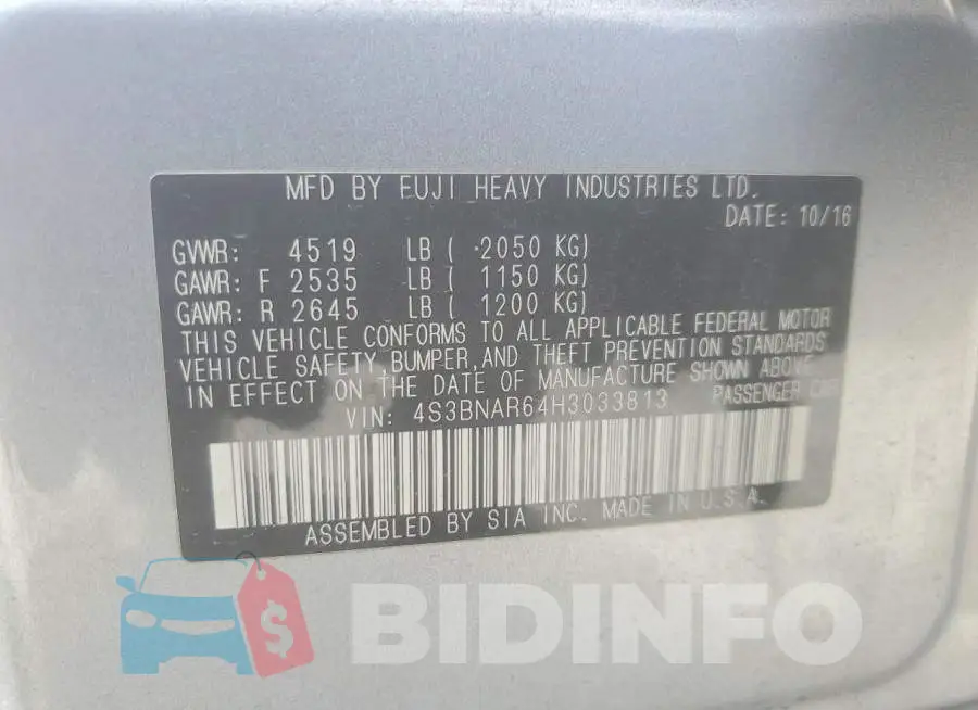 4S3BNAR64H3033813 Photo# 13