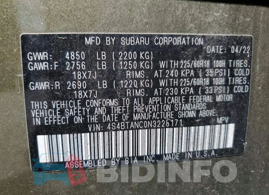 4S4BTANC0N3228171 Photo# 14