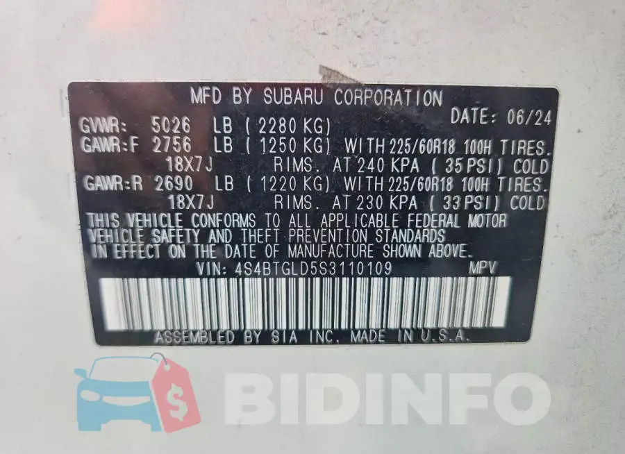 4S4BTGLD5S3110109 Photo# 13