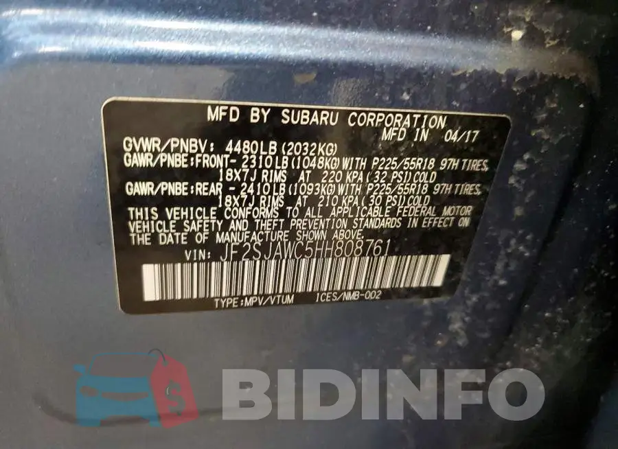 JF2SJAWC5HH808761 Photo# 13
