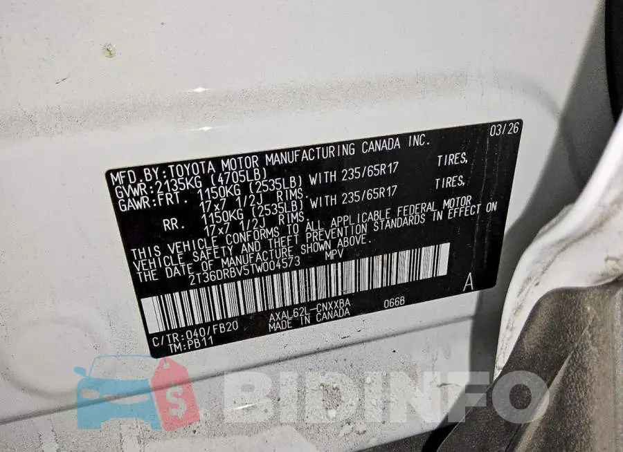 2T36DRBV5TW004573 Photo# 13