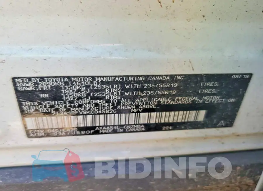 2T3A1RFV8KC045826 Photo# 12