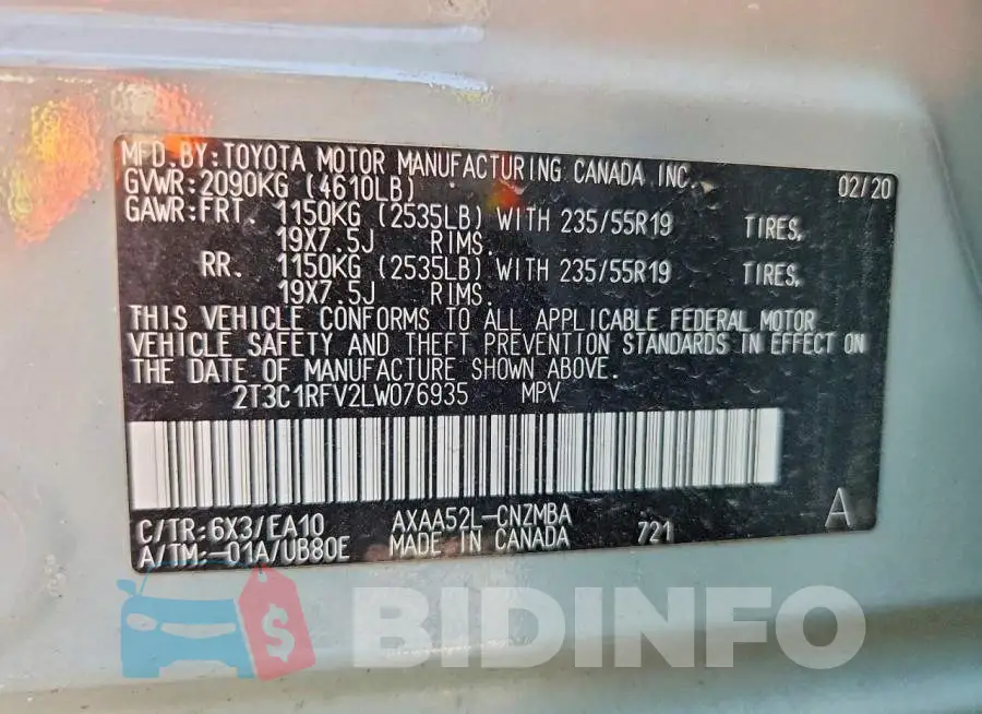2T3C1RFV2LW076935 Photo# 13