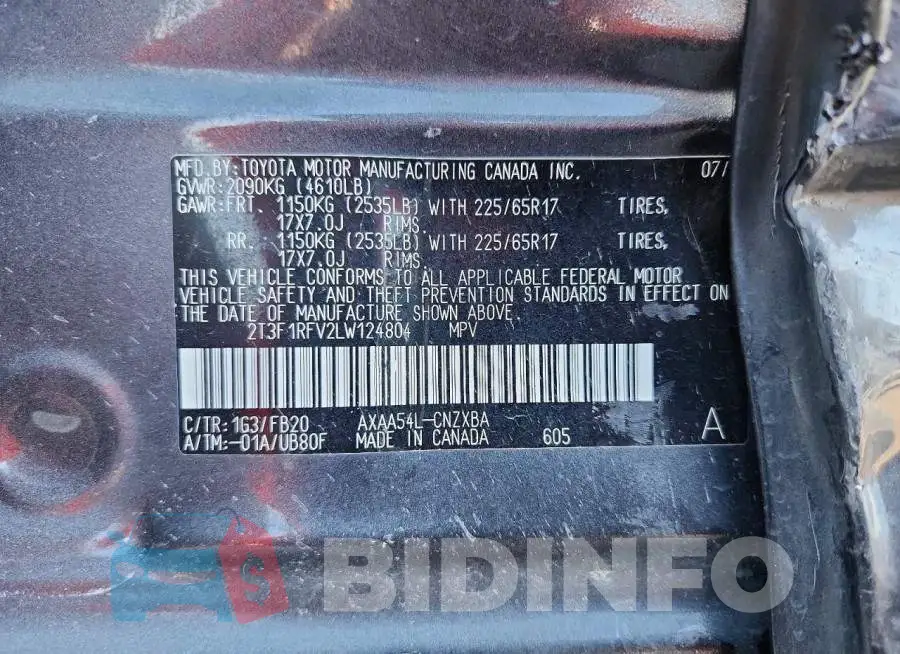 2T3F1RFV2LW124804 Photo# 13