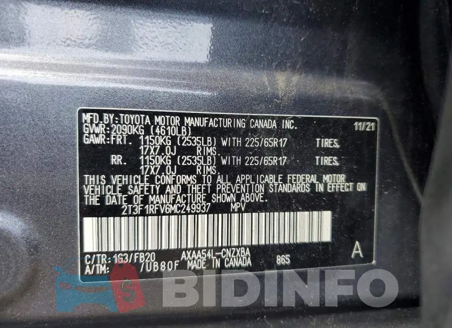 2T3F1RFV6MC249937 Photo# 13