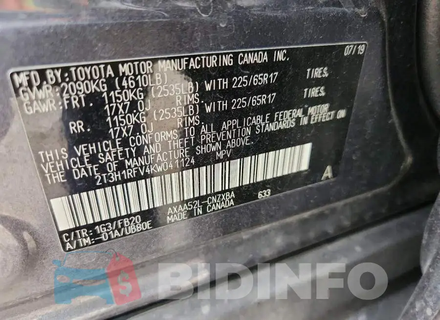 2T3H1RFV4KW041124 Photo# 13