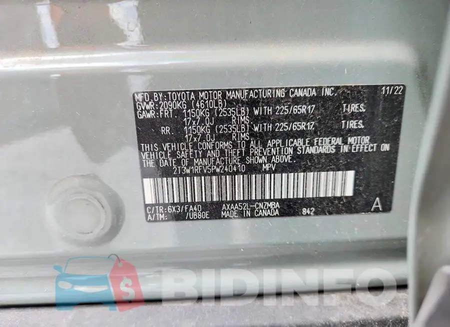 2T3W1RFV5PW240410 Photo# 14